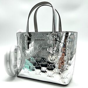 Michael Kors Jet Set Travel Extra-Small Logo Top-Zip Tote Bag Silver